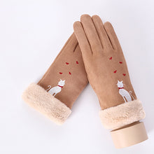 Load image into Gallery viewer, New Winter Female Lace Warm Cashmere Three Ribs Cute Bear Mittens Double thick Plush Wrist Women Touch Screen Driving Gloves 81C