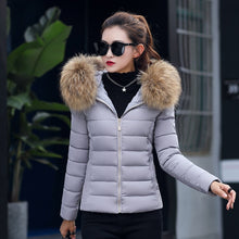 Load image into Gallery viewer, Female Coat Autumn With Fur Collar Hooded Cotton Padded Winter Jacket Women Short Outwear Basic Jacket