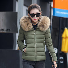 Load image into Gallery viewer, Female Coat Autumn With Fur Collar Hooded Cotton Padded Winter Jacket Women Short Outwear Basic Jacket