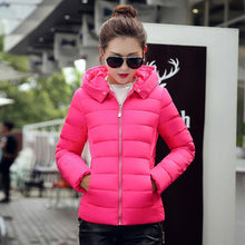 Load image into Gallery viewer, Female Coat Autumn With Fur Collar Hooded Cotton Padded Winter Jacket Women Short Outwear Basic Jacket