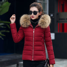 Load image into Gallery viewer, Female Coat Autumn With Fur Collar Hooded Cotton Padded Winter Jacket Women Short Outwear Basic Jacket