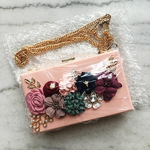 Women Luxury Evening Bags Wedding Party Pearl Flower Bride Handbag Crossbody Clear Hard Box Clutch Transparent Chain Bag