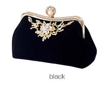 Load image into Gallery viewer, Female Velvet Diamond Pearl Handbag Vintage Velour Crystal Flower Evening Bag Wedding Party Bride Clutch Velour Bag Purse