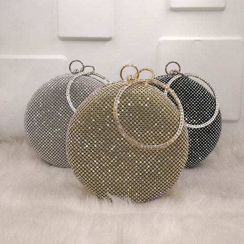 Crystal bag simple bridal wedding purse shining crossbody bag women evening party crystal shoulder bag diamonds circle round bag