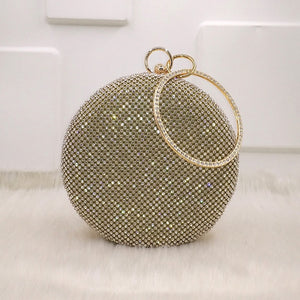 Crystal bag simple bridal wedding purse shining crossbody bag women evening party crystal shoulder bag diamonds circle round bag