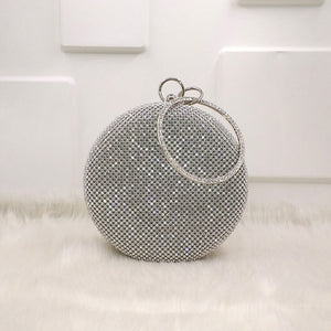 Crystal bag simple bridal wedding purse shining crossbody bag women evening party crystal shoulder bag diamonds circle round bag