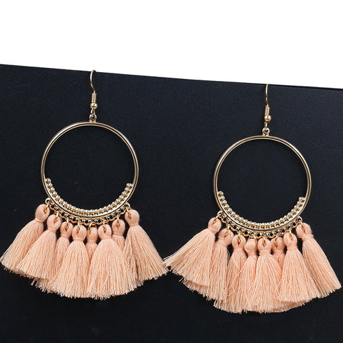 Bohemian Handmade Statement Tassel Earrings for Women Vintage Round Long Drop Earrings Wedding Party Bridal Fringed Jewelry Gift