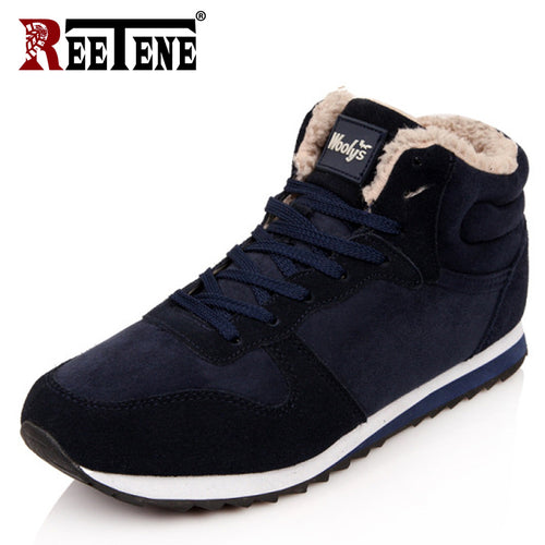 REETENE Cheapest Winter Boots Men Fashion Fur Flock Winter Shoes Men Leather Winter Ankle Boots Men Warm Casual Men Boots 37-48