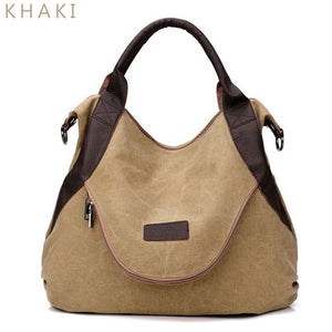 2018 Kvky Brand Large Pocket Casual Tote Women's Handbag Shoulder Handbags Canvas Leather Capacity Bags For Women