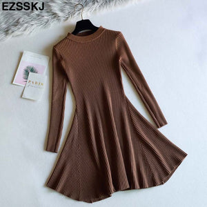 chic 2018 Winter black Sweater Dress Women o-neck Long Sleeve A Line thick Knit mini Dress bodycon female slim girl short dress