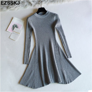 chic 2018 Winter black Sweater Dress Women o-neck Long Sleeve A Line thick Knit mini Dress bodycon female slim girl short dress