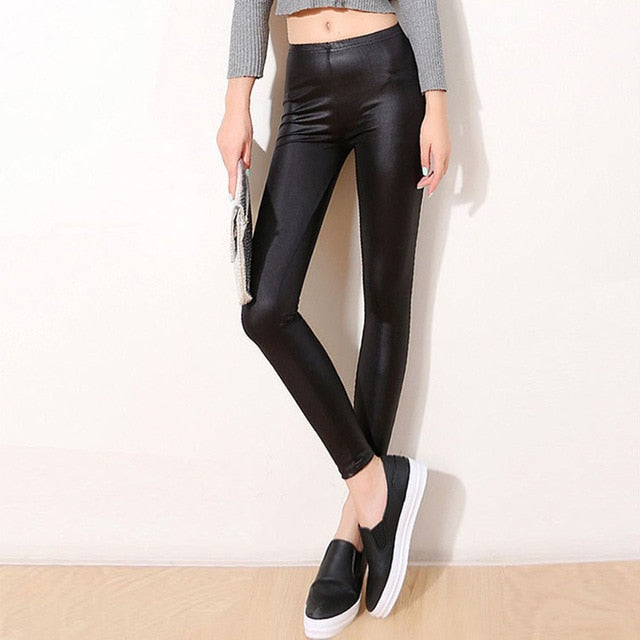 S-3XL New Autumn 2018 Fashion Faux Leather Sexy Thin Black Leggings Calzas Mujer Leggins Leggings Stretchy Plus Size 4XL 5XL