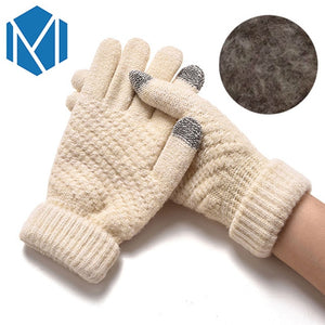 Miya Mona Hot Selling New Women Warm Winter Knitted Full Finger Gloves Mittens Girl Female Solid Woolen Gloves Screen Luvas