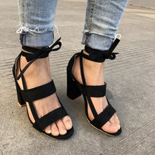 Load image into Gallery viewer, MCCKLE Plus Size Female Ankle Strap High Heels Flock Gladiator Shoes Thick Heel Fashion Women Party Wedding Pumps Drop Shipping