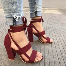 Load image into Gallery viewer, MCCKLE Plus Size Female Ankle Strap High Heels Flock Gladiator Shoes Thick Heel Fashion Women Party Wedding Pumps Drop Shipping