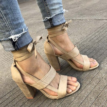 Load image into Gallery viewer, MCCKLE Plus Size Female Ankle Strap High Heels Flock Gladiator Shoes Thick Heel Fashion Women Party Wedding Pumps Drop Shipping