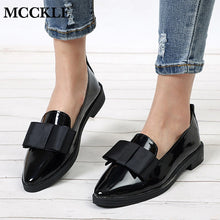 Load image into Gallery viewer, MCCKL Autumn Flats Women Shoes Bowtie Loafers Patent Leather Elegant Low Heels Slip On Footwear Female Pointed Toe Thick Heel