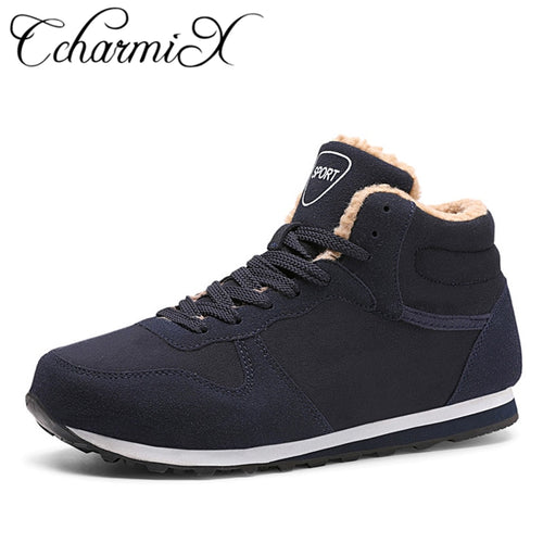 CcharmiX Big Size Men Shoes 2018 Top Fashion New Winter Casual Ankle Boots Warm Winter Fur Man Snow Boots Flock Leather Footwear