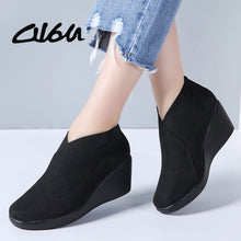 Load image into Gallery viewer, O16U Spring Women Flats Shoes Flat Platform Slip on Casual Leather Sneakers Women Loafers Black Fabric Creepers Female Footwears