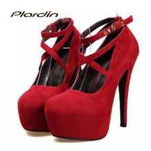 Load image into Gallery viewer, Plardin Shoes Woman Pumps Cross-tied Ankle Strap Wedding Party Shoes Platform Fashion Women Shoes High Heels Suede Ladies Shoes