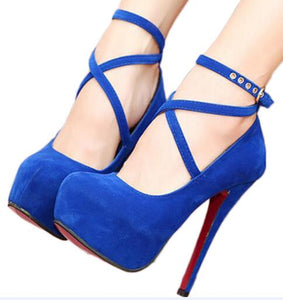 Plardin Shoes Woman Pumps Cross-tied Ankle Strap Wedding Party Shoes Platform Fashion Women Shoes High Heels Suede Ladies Shoes