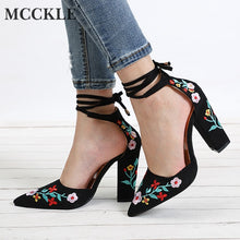 Load image into Gallery viewer, MCCKLE Women High Heels Plus Size Embroidery Pumps Flower Ankle Strap Shoes Female Two Piece Sexy Party Wedding Pointed Toe