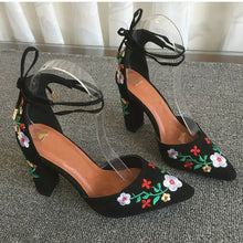 Load image into Gallery viewer, MCCKLE Women High Heels Plus Size Embroidery Pumps Flower Ankle Strap Shoes Female Two Piece Sexy Party Wedding Pointed Toe