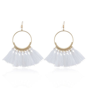 LZHLQ Tassel Earrings For Women Ethnic Big Drop Earrings Bohemia Fashion Jewelry Trendy Cotton Rope Fringe Long Dangle Earrings