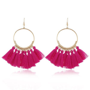 LZHLQ Tassel Earrings For Women Ethnic Big Drop Earrings Bohemia Fashion Jewelry Trendy Cotton Rope Fringe Long Dangle Earrings