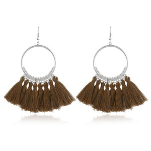 LZHLQ Tassel Earrings For Women Ethnic Big Drop Earrings Bohemia Fashion Jewelry Trendy Cotton Rope Fringe Long Dangle Earrings