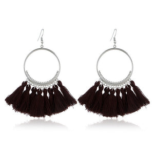 LZHLQ Tassel Earrings For Women Ethnic Big Drop Earrings Bohemia Fashion Jewelry Trendy Cotton Rope Fringe Long Dangle Earrings