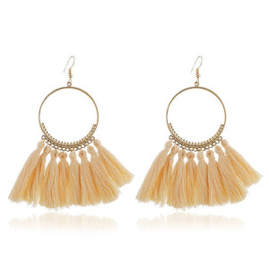 LZHLQ Tassel Earrings For Women Ethnic Big Drop Earrings Bohemia Fashion Jewelry Trendy Cotton Rope Fringe Long Dangle Earrings