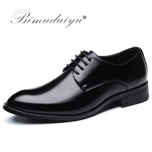 BIMUDUIYU luxury Brand Classic Man Pointed Toe Dress Shoes Mens Patent Leather Black Wedding Shoes Oxford Formal Shoes Big Size