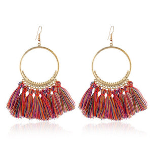 LZHLQ Tassel Earrings For Women Ethnic Big Drop Earrings Bohemia Fashion Jewelry Trendy Cotton Rope Fringe Long Dangle Earrings