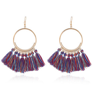 LZHLQ Tassel Earrings For Women Ethnic Big Drop Earrings Bohemia Fashion Jewelry Trendy Cotton Rope Fringe Long Dangle Earrings