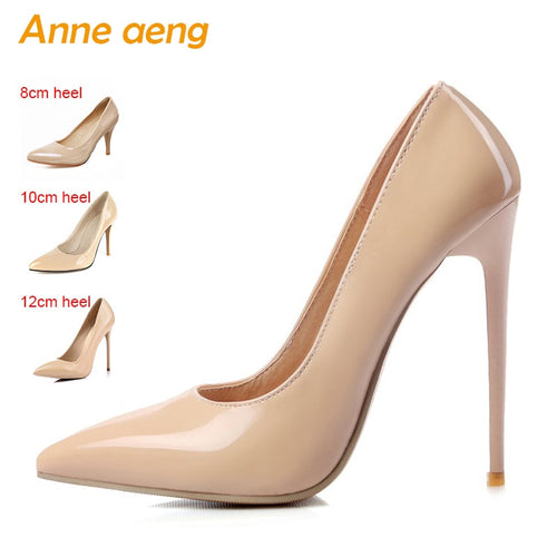 Women shoes 8cm 10cm 12cm High Heels Women Pumps Sexy Ladies Shoes Pointed Toe Classic Nude Wedding shoes women Plus size 34-46