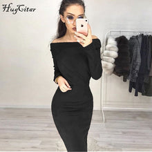 Load image into Gallery viewer, Hugcitar Suede Long Sleeve off shoulder Women mid-calf Dress 2018 Autumn Winter Female sexy Bodycon new year party Dresses