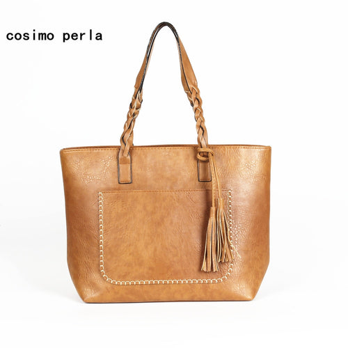 Brand Fashion Designer Fringe Shoulder Bags for Women 2019 Winter Leather Ladies Retro Large Casual Totes Tassel Female Handbags