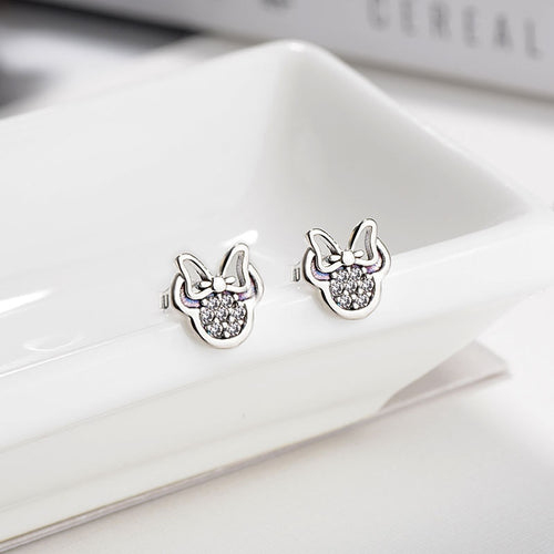 HOMOD 2018 Presents Silver Color Mickey Stud Earrings Sparkling Minnie Brand Earrings Women Fashion Jewelry